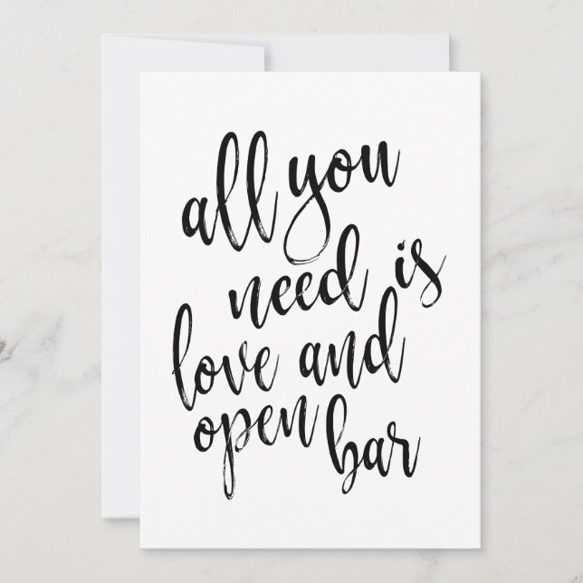 Invitación Todo lo que necesitas es amor y barra libre letrer (Anverso)