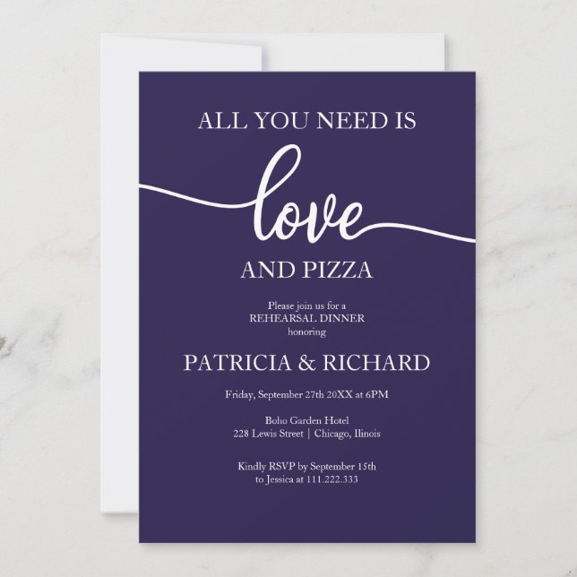 Invitación Todo Lo Que Necesitas Es Amor Y Ensayos De Pizza (Anverso)