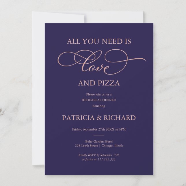 Invitación Todo Lo Que Necesitas Es Amor Y Ensayos De Pizza (Anverso)