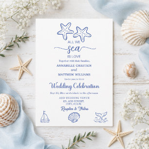 Invitación Todo lo que vemos es amor Bodas de vida marina dib