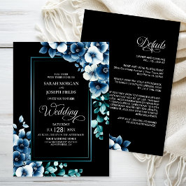 Invitación Todo moderno en un Boda floral azul