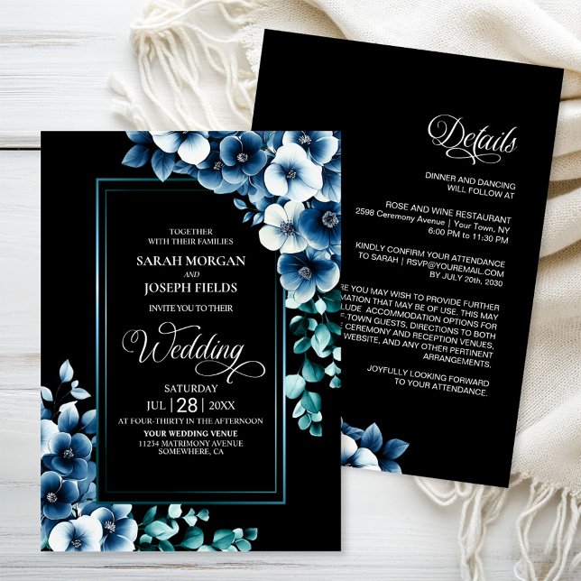 Invitación Todo moderno en un Boda floral azul (Subido por el creador)
