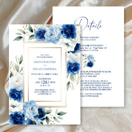 Invitación Todo moderno en un Boda floral azul