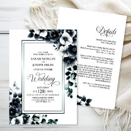 Invitación Todo moderno en un Boda floral blanco negro