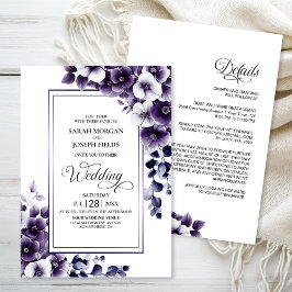 Invitación Todo moderno en un Boda morado floral