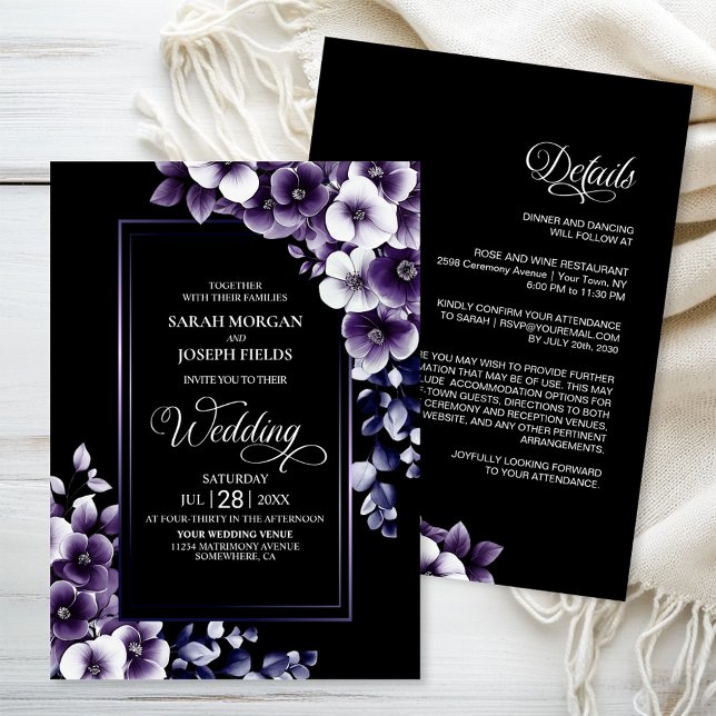 Invitación Todo moderno en un Boda morado floral (Subido por el creador)