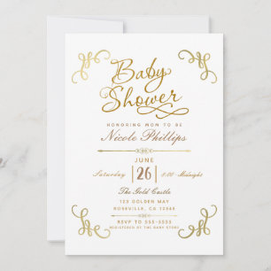 Invitación Todo oro guión de baby shower de papel de aluminio
