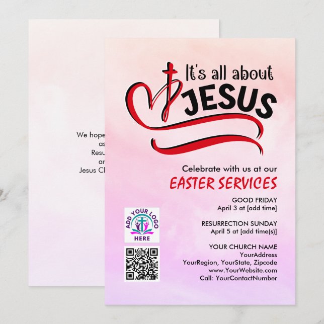 Invitación TODO SE TRATA DE JESÚS Logo Código QR Iglesia PASC (Anverso / Reverso)