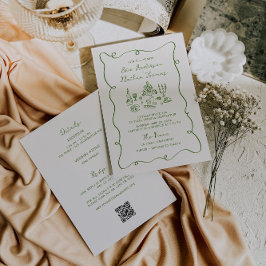 Invitación Todo verde dibujado a mano en un Boda