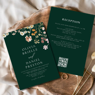 Invitación Todo verde esmeralda en un Boda de código QR