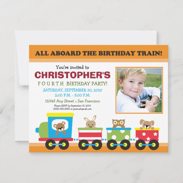 Invitación Todos a bordo del cumpleaños del muchacho del tren (Anverso)