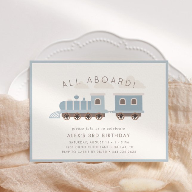 Invitación ¡Todos a bordo! Fiesta del cumpleaños del tren par (Customize this cute and fun boys birthday invitation!)