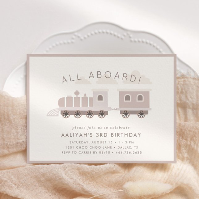 Invitación ¡Todos a bordo! Fiesta por el cumpleaños del chica (Customize this adorable dusty pink choo choo train invitation!)