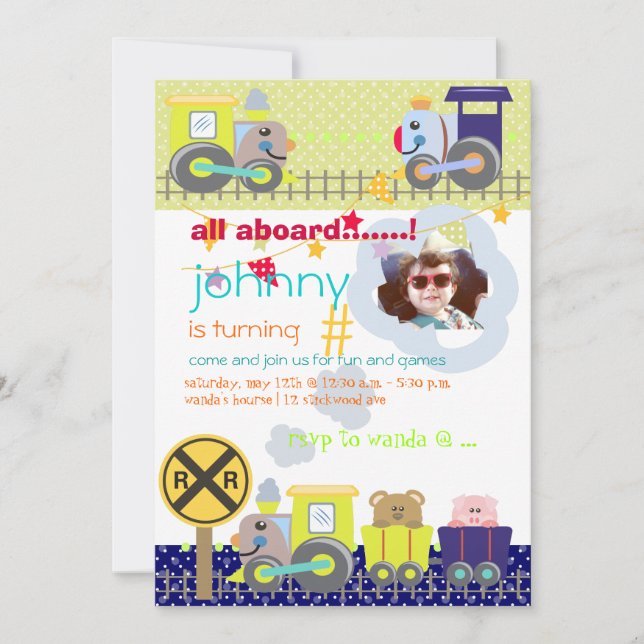 Invitación Todos a bordo, la fiesta de cumpleaños del tren in (Anverso)
