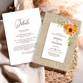 Invitación Todos en un Boda de Burlap floral de girasol