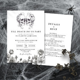 Invitación Todos En Un Boda De Calaveras Góticas Negras Y Bla