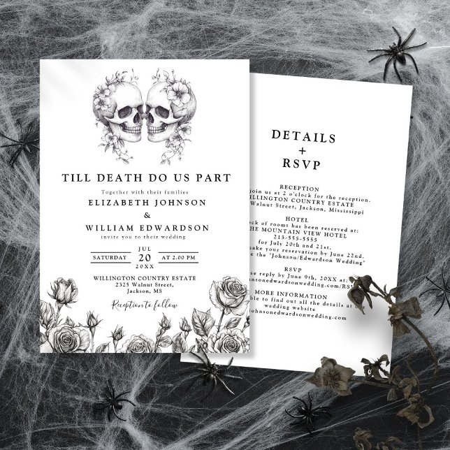 Invitación Todos En Un Boda De Calaveras Góticas Negras Y Bla (Subido por el creador)