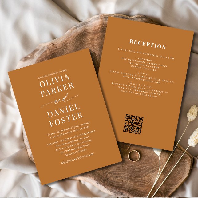 Invitación Todos en un Boda de código QR de cobre de Boho (Subido por el creador)