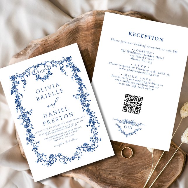 Invitación Todos En Un Boda De Código QR De Francés Azul Vict (Subido por el creador)