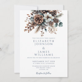 Invitación Todos En Un Boda De Código Rústico Floral Pinecona