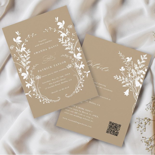 Invitación Todos En Un Boda De Flor De Flor Salvaje (Front & Back)