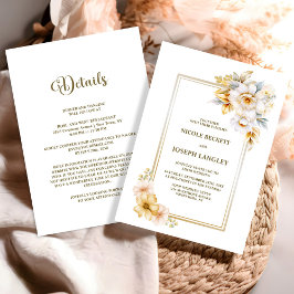 Invitación Todos En Un Boda De Floral De Oro Blanco