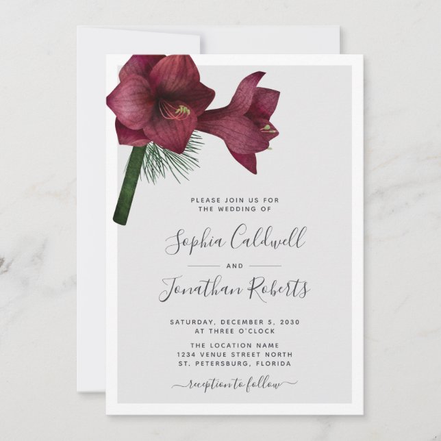 Invitación Todos en un Boda de flores de Navidades de Borgoña (Anverso)