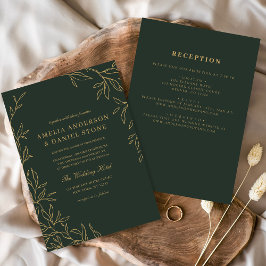 Invitación Todos en un Boda de hoja mínima de oro verde