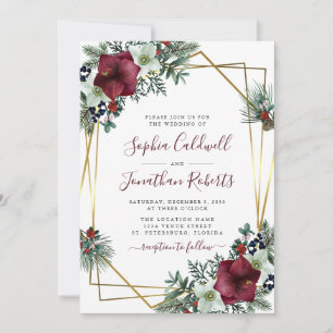 Invitación Todos en un Boda de oro de Borgoña Amaryllis