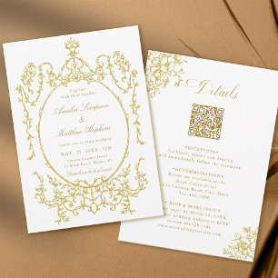 Invitación Todos en un Boda floral francés de marco dorado