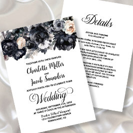 Invitación Todos En Un Boda Floral Negro