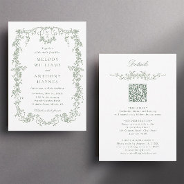 Invitación Todos en un Boda floral verde sabio