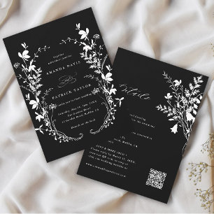 Invitación Todos En Un Boda Negro De Flor Silvestre