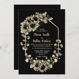Invitación Todos En Un Boda Negro Girasol
