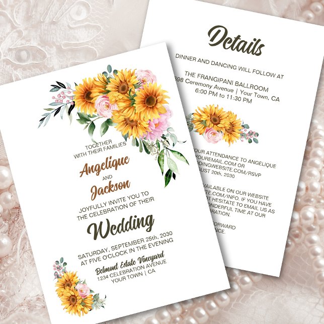 Invitación Todos En Un Boda Rosa De Girasol (Subido por el creador)