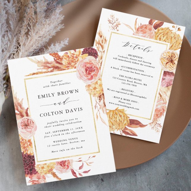 Invitación Todos En Un Boho Borgoña Terracotta Boda Floral (Subido por el creador)