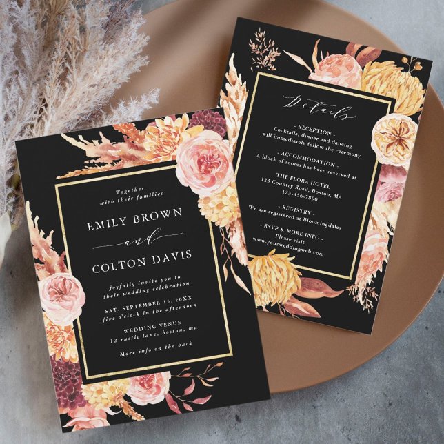 Invitación Todos En Un Boho Burgundy Terracotta Negro Boda (Subido por el creador)