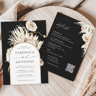 Invitación Todos En Un Boho Protea Pampas Boda De Grasa Negro