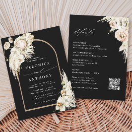 Invitación Todos En Un Boho Protea Pampas Boda De Grasa Negro