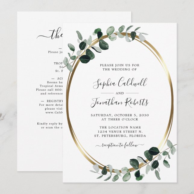 Invitación Todos en un código QR Eucalyptus Boda blanco de or (Anverso / Reverso)