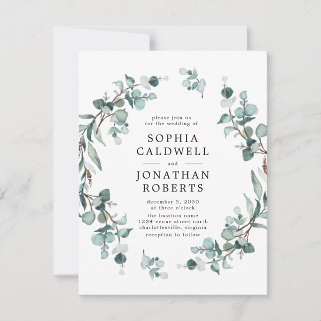 Invitación Todos en un código QR Eucalyptus Greenery Boda (Anverso)