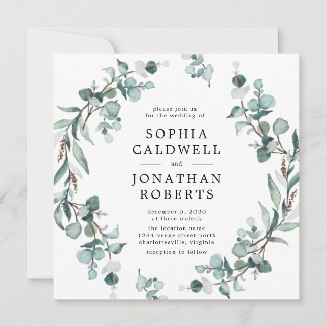 Invitación Todos en un código QR Eucalyptus Greenery Boda (Anverso)