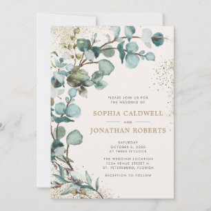 Invitación Todos en un código QR Eucalyptus Purpurina de oro