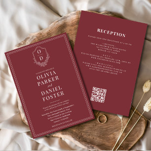 Invitación Todos en un Escudo Borgoña Boda de código QR