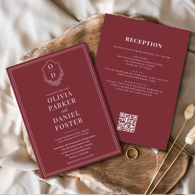 Invitación Todos en un Escudo Borgoña Boda de código QR (Subido por el creador)