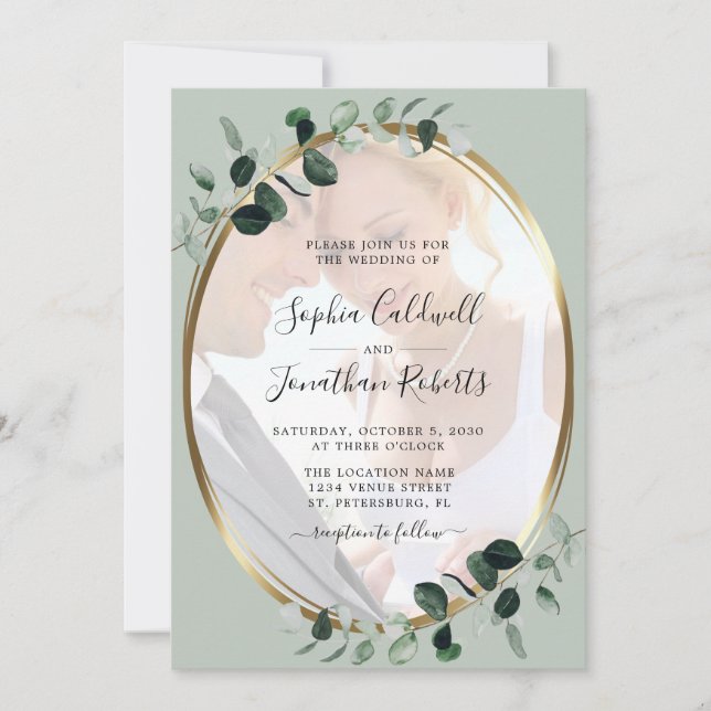 Invitación Todos en un eucalipto foto Boda de la sabia dorada (Anverso)