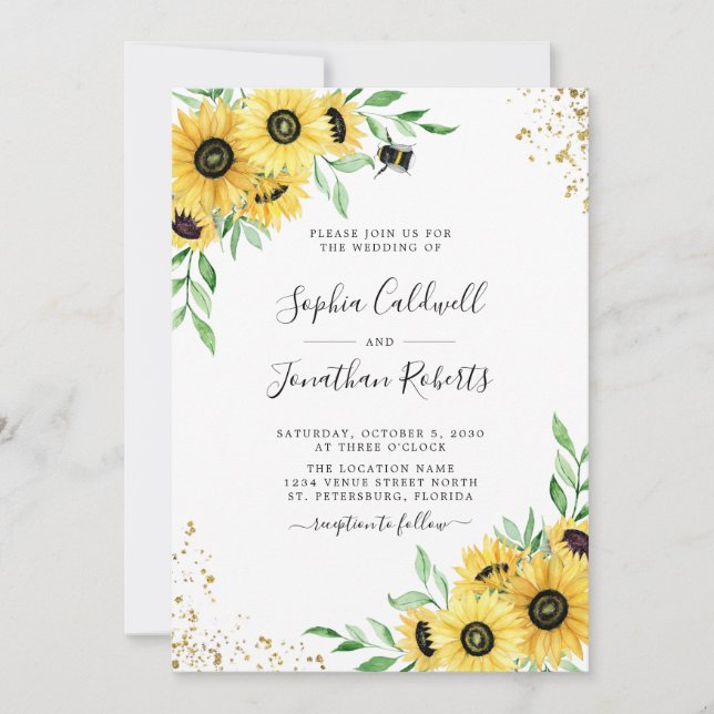 Invitación Todos en un girasol burbuja el Boda de la vegetaci (Anverso)