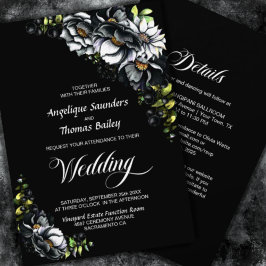 Invitación Todos En Un Moody Boda De Floral Negra