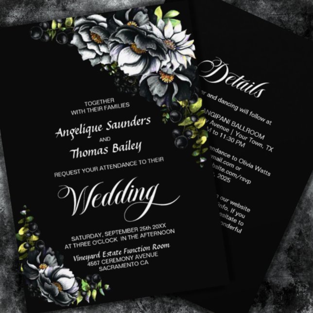 Invitación Todos En Un Moody Boda De Floral Negra (Subido por el creador)