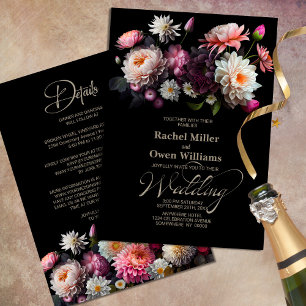 Invitación Todos En Un Moody Boda De Floral Negra